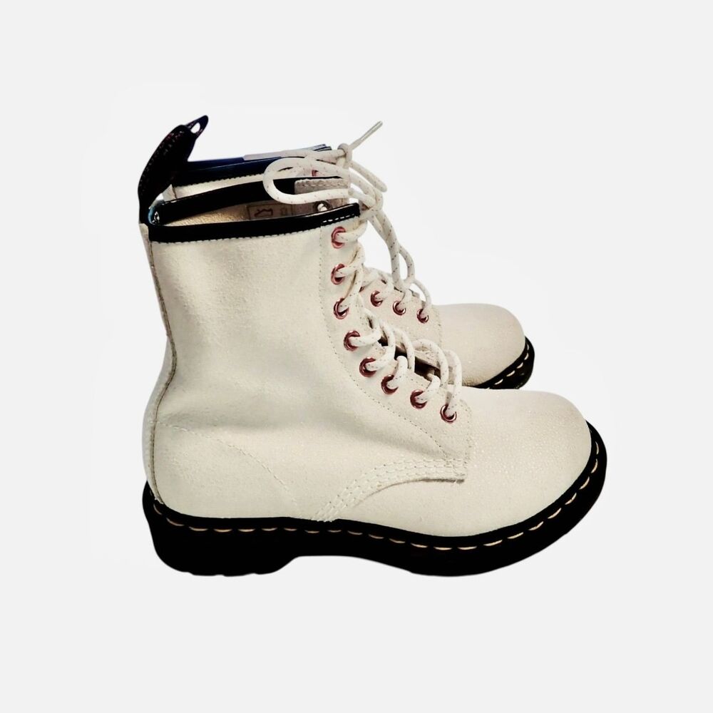 NEW Dr Martens 1460 Bejeweled Boots 7 White Sparkle 8-Eye Lace Up Combat Boots